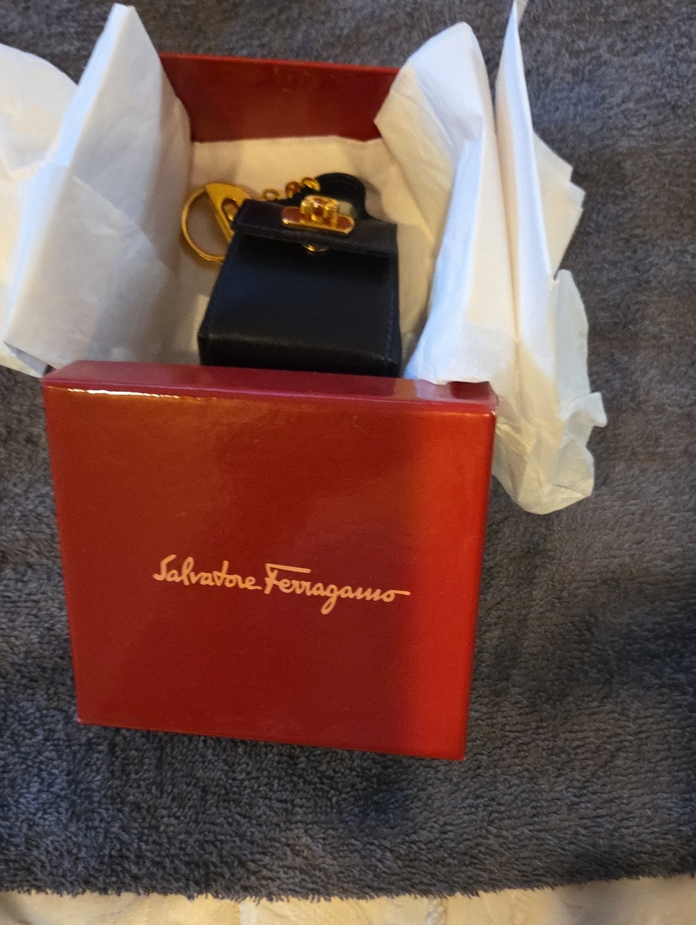 Vintage Salvatore Ferragamo Black Leather Mini Bag Keychain with Gold Hardware - Picture 6 of 6